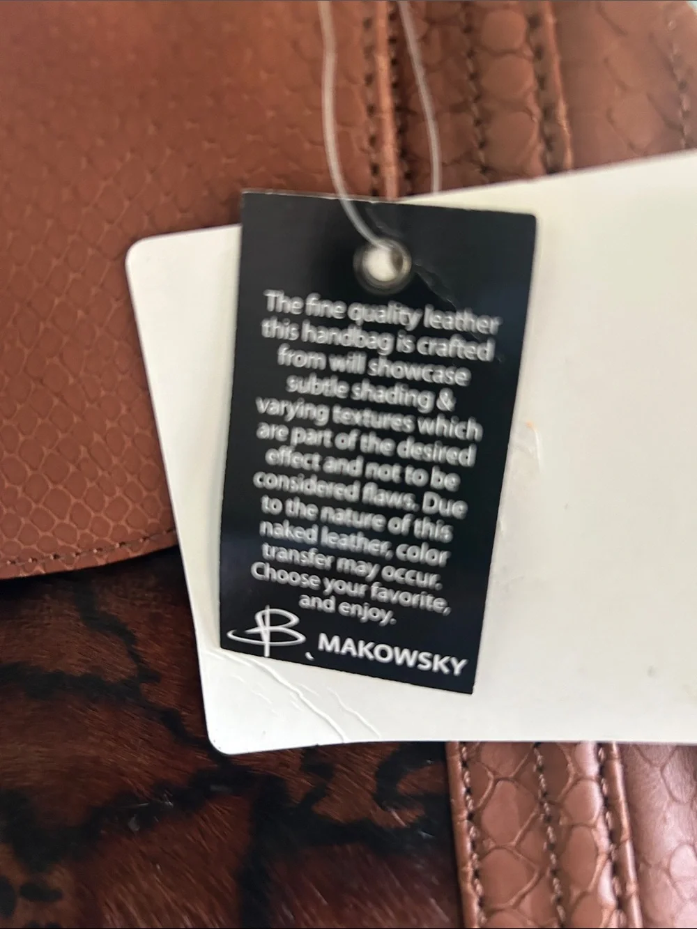 b. makowsky Tan/Brown Leather Satchel with Animal-Print Panel